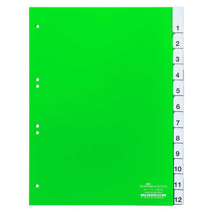 Przekładki A4 zielone, zgrzane wymienne indeksy, 1-12