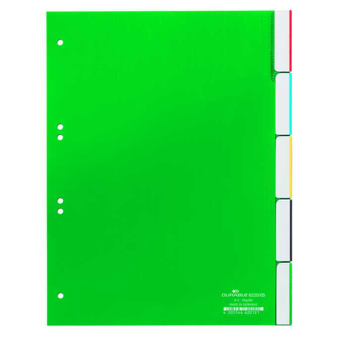 Przekładki A4 zielone, zgrzane wymienne indeksy, 5 części