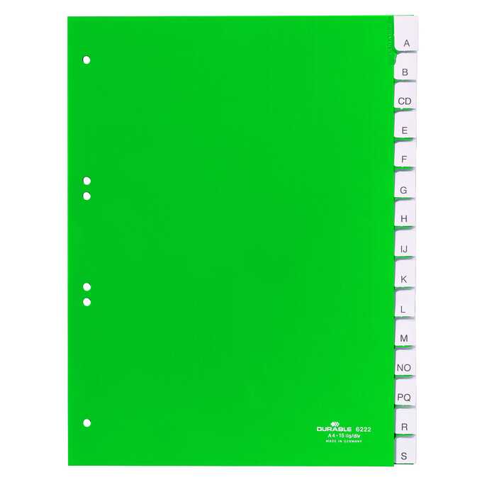 Przekładki A4 zielone, zgrzane wymienne indeksy, A-Z 15 części