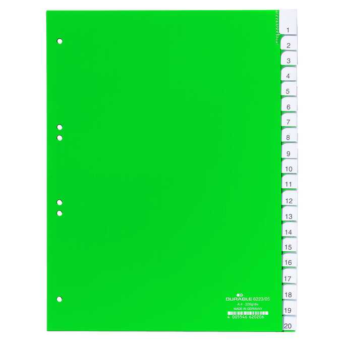 Przekładki A4 zielone, zgrzane wymienne indeksy, A-Z 20 części