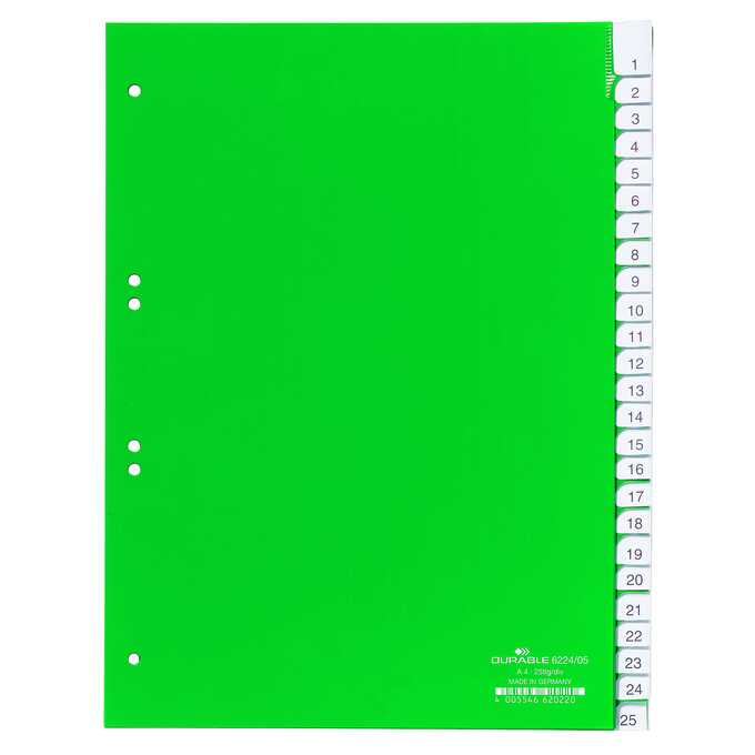 Przekładki A4 zielone, zgrzane wymienne indeksy, A-Z 25 części