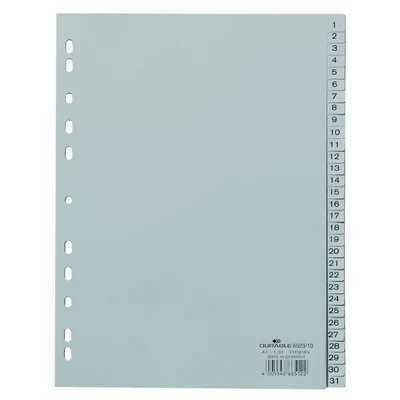 Przekładki PP A4 szare, nadrukowane indeksy, 1-31