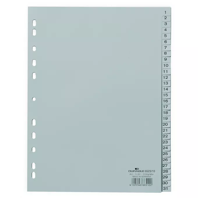Przekładki PP A4 szare, nadrukowane indeksy, 1-31
