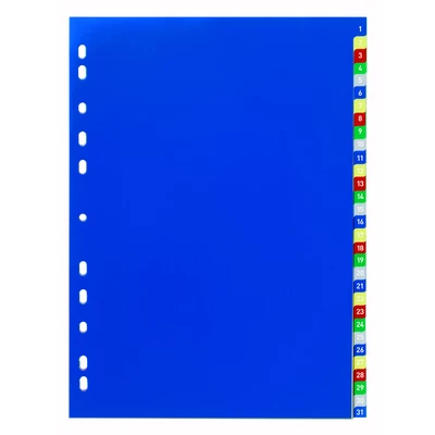 Przekładki PP A4, kolorowe indeksy, 1-31
