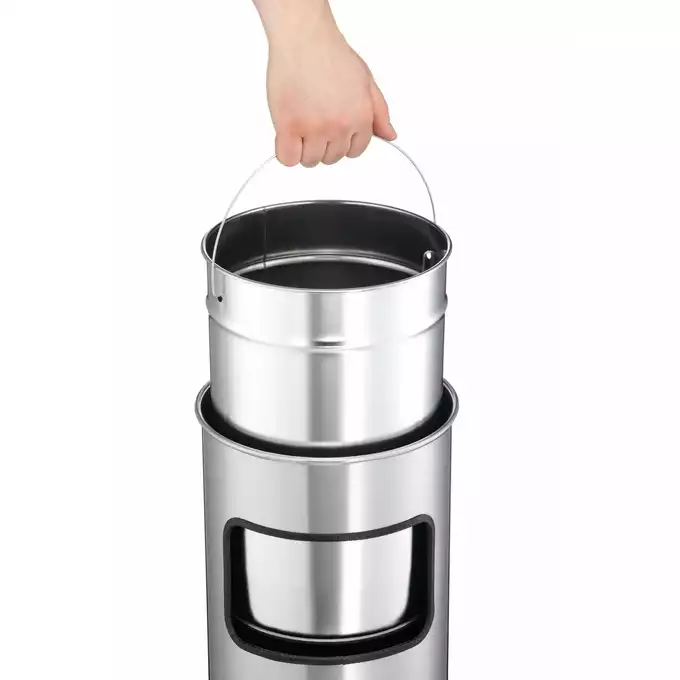 Kosz na śmieci 17L z popielnicą SAFE okrągły, srebrny