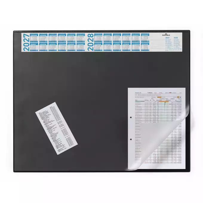 Podkład na biurko 650x520 mm z kalendarzem i przezroczystą nakładką, czarny