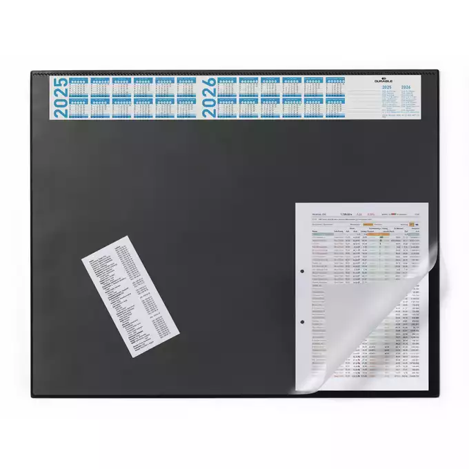 Podkład na biurko 650x520 mm z kalendarzem i przezroczystą nakładką, czarny