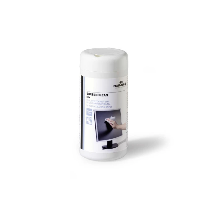 Ściereczki do czyszczenia ekranu,nasączone tuba,SCREENCLEAN BOX 100 DURABLE