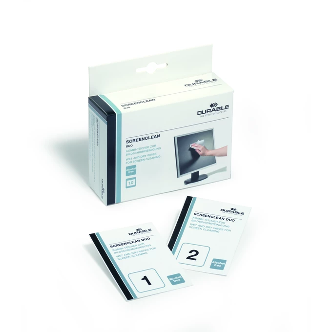 Ściereczki do czyszczenia ekranu,podwójne suche i mokre SCREENCLEAN DUO 10 DURABLE