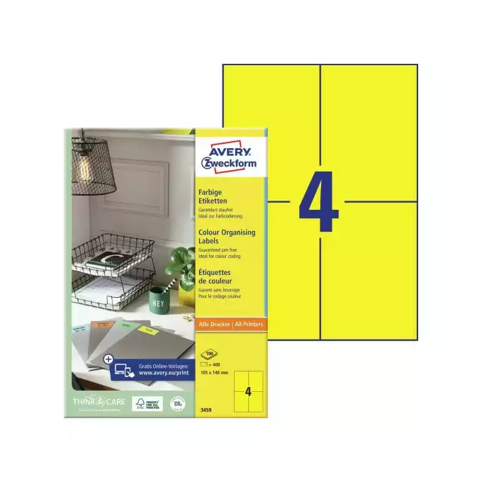 ETYKIETA A4 105X148 TRWAŁE ŻÓŁTE AVERY ZWECKFORM 100 ARK