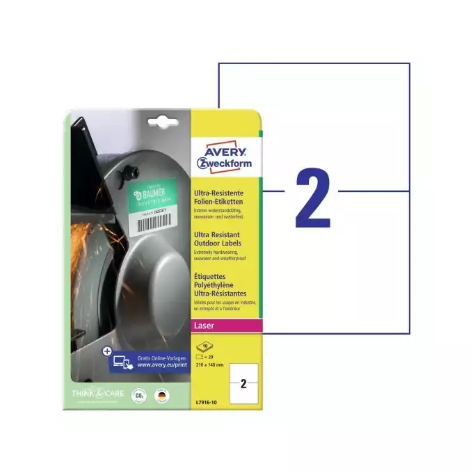 ETYKIETA A4 210X148 AVERY ZWECKFORM POLIETYLENOWE ULTRA RESISTANT 10ARK