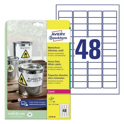 ETYKIETA A4 45,7X21,1 AVERY ZWECKFORM HEAVY DUTY WODOODPORNA 20ARK