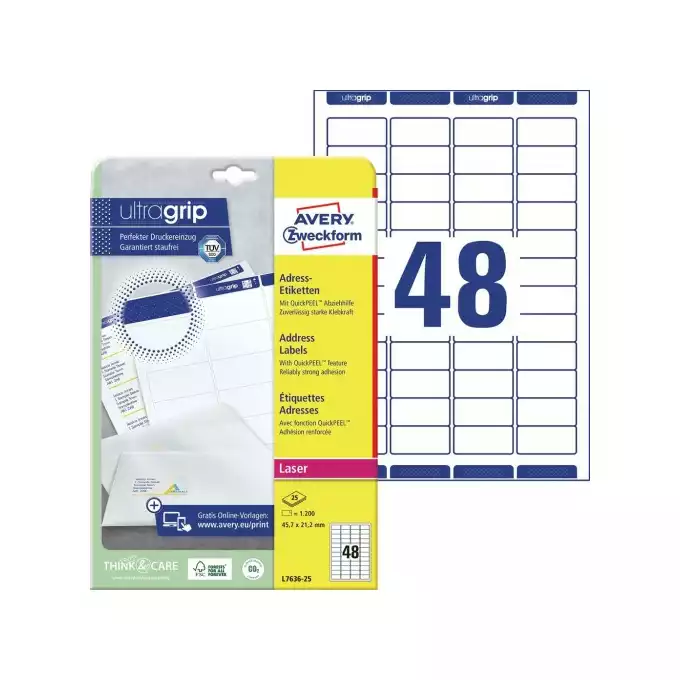 ETYKIETA A4 45,7X21,2 AVERY ZWECKFORM BIAŁA ADRESOWA 25ARK