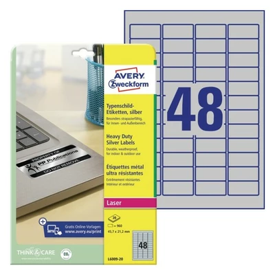 ETYKIETA A4 45,7X21,2 AVERY ZWECKFORM ZNAMIONOWA SREBRNA 20ARK.