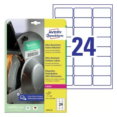 ETYKIETA A4 63,5X33,9 AVERY ZWECKFORM POLIETYLENOWE ULTRA RESISTANT 10ARK
