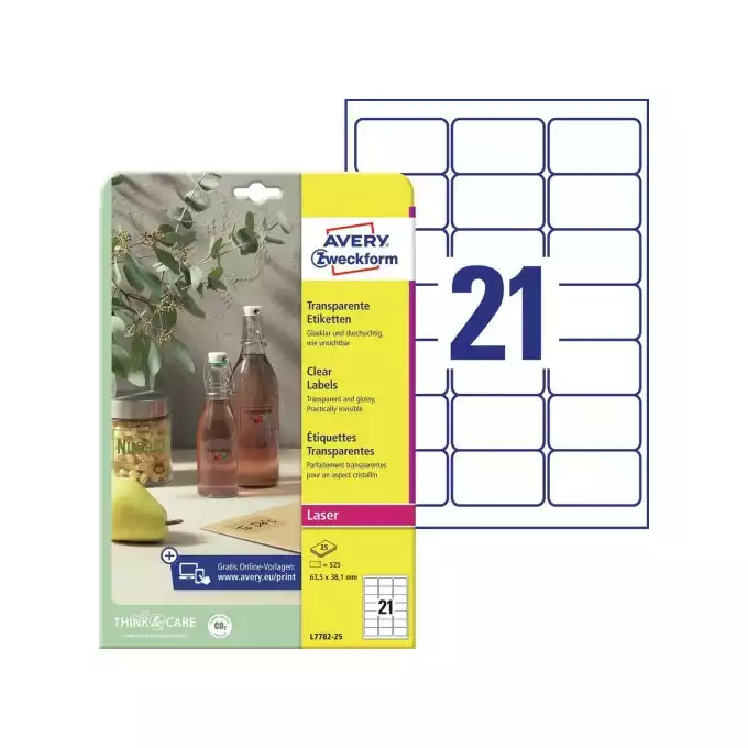 ETYKIETA A4 63,5X38,1 PRZEZROCZYSTA AVERY ZWECKFORM 25 ARK