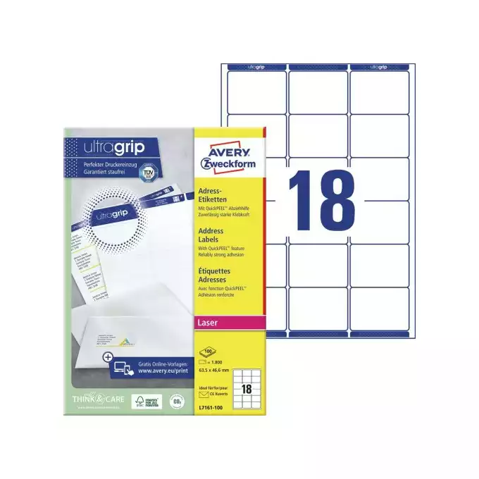 ETYKIETA A4 63,5X46,6 AVERY ZWECKFORM BIAŁA ADRESOWA 100ARK