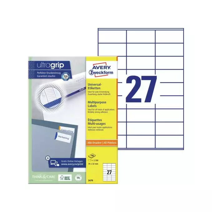 ETYKIETA A4 70X32 AVERY ZWECKFORM UNIWERSALNA 100ARK
