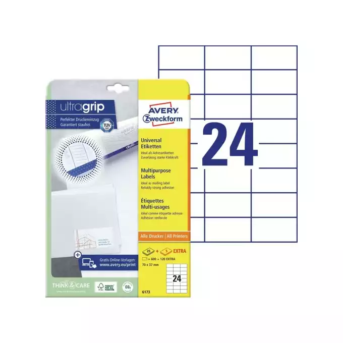 ETYKIETA A4 70X37 AVERY ZWECKFORM UNIWERSALNA 25ARK + 5 EXTRA