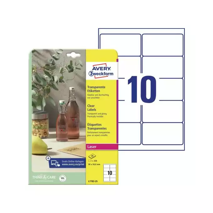 ETYKIETA A4 96X50,8MM PRZEZROCZYSTA AVERY ZWECKFORM 25SZT / 250 ETYKIET