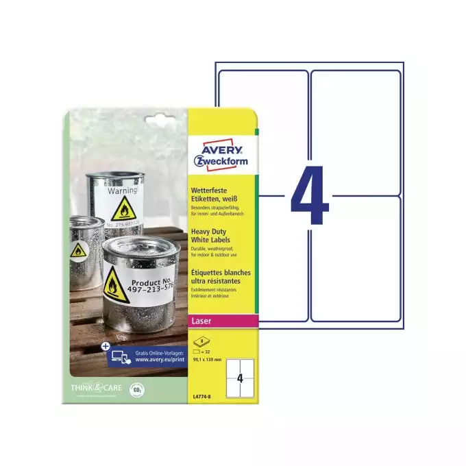 ETYKIETA A4 99,1X139 AVERY ZWECKFORM HEAVY DUTY WODOODPORNA 8ARK