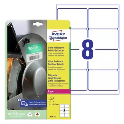 ETYKIETA A4 99,1X67,7 AVERY ZWECKFORM POLIETYLENOWE ULTRA RESISTANT 10ARK