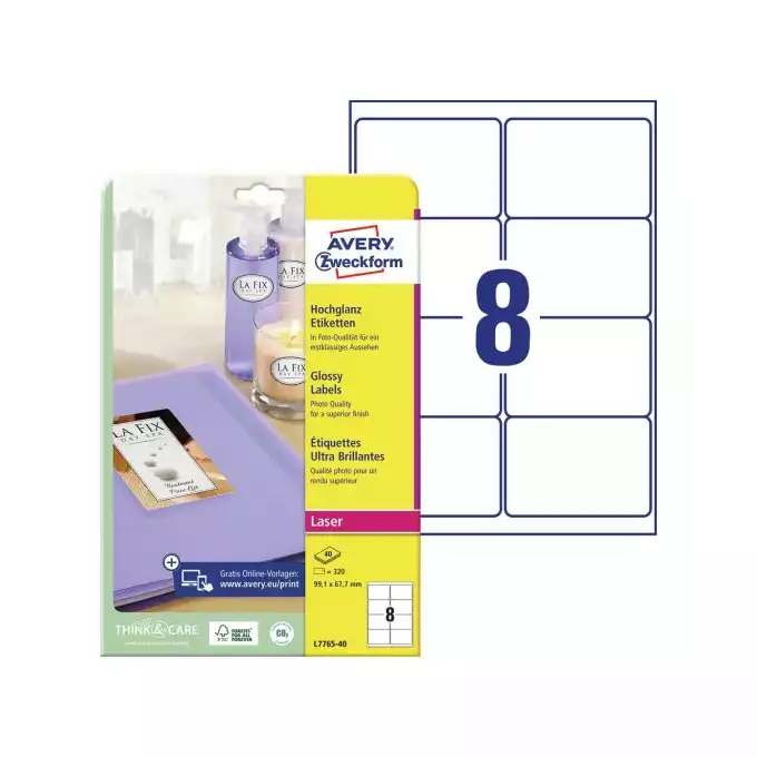 ETYKIETA A4 99,1X67,7 BŁYSZCZĄCA BIAŁA AVERY ZWECKFORM 40 ARK