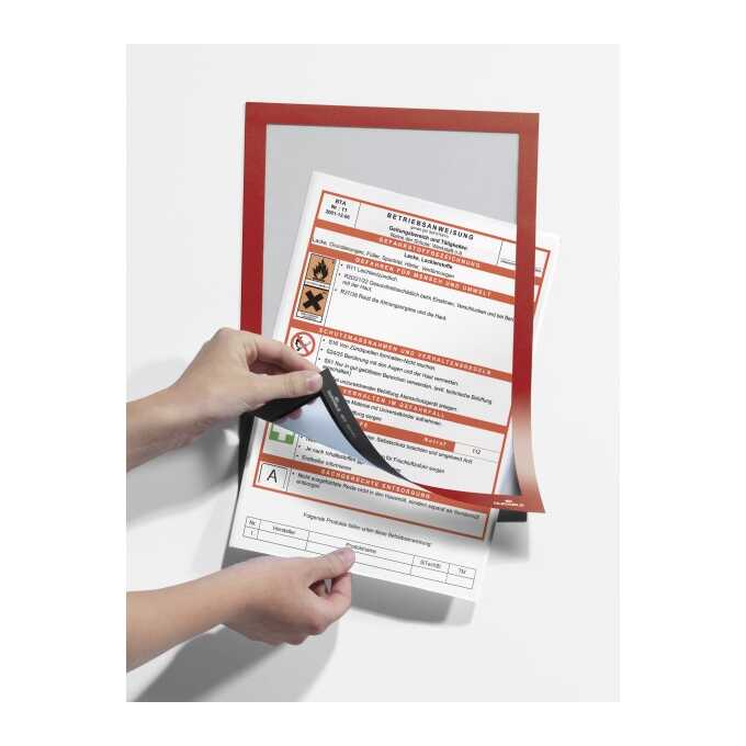 Samoprzylepna ramka informacyjna z uchylną przednią stroną, DURAFRAME A4, op. 1 szt - Kolor: czerwony