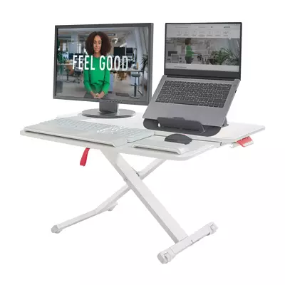 Regulowana podstawka na biurko z wysuwanym pulpitem Leitz Ergo Cosy do pracy na stojąco