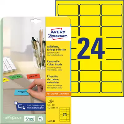 Usuwalne etykiety kolorowe - żółte 63,5 x 33,9 mm