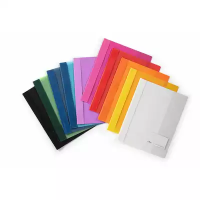 Skoroszyt z przezroczystą okładką A4+ z okienkiem 90x57 mm, czerwony