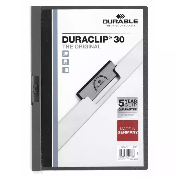 Skoroszyt zaciskowy DURACLIP® 30 A4, antracytowy/szary
