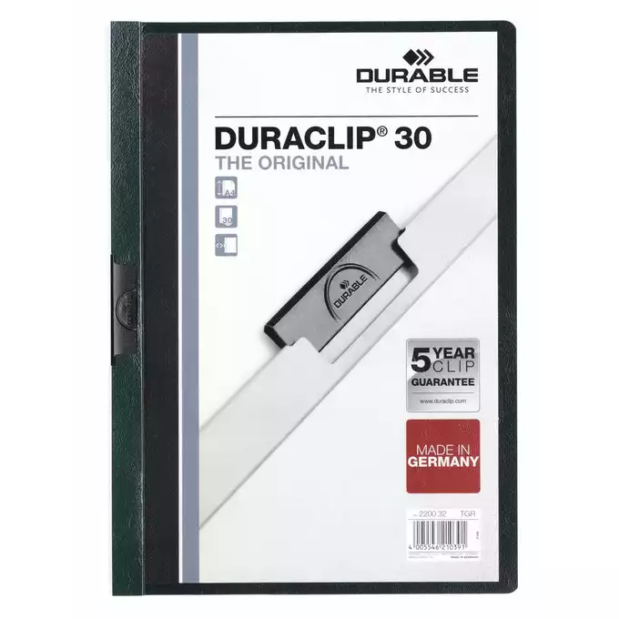 Skoroszyt zaciskowy DURACLIP® 30 A4, ciemnozielony