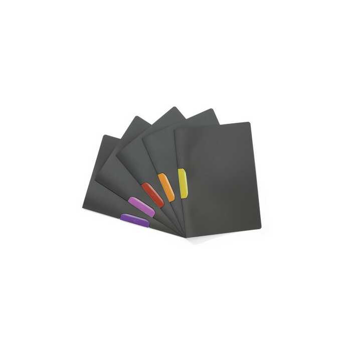 DURASWING, skoroszyt zaciskowy z ciemnej folii PP z kolorowym zaciskiem; 1-30 kartek