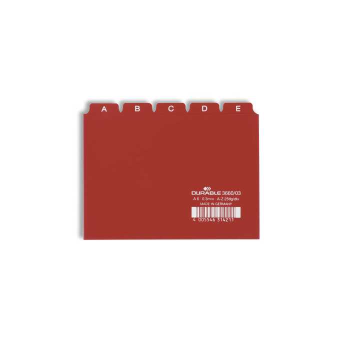 Przekładki A6 25 szt. 5/5 do kartoteki z wydrukowanymi indeksami 25mm - Kolor: czerwony
