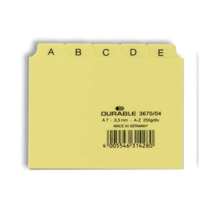 Przekładki A7 25 szt. 5/5 do kartoteki z wydrukowanymi indeksami 20mm - Kolor: żółty