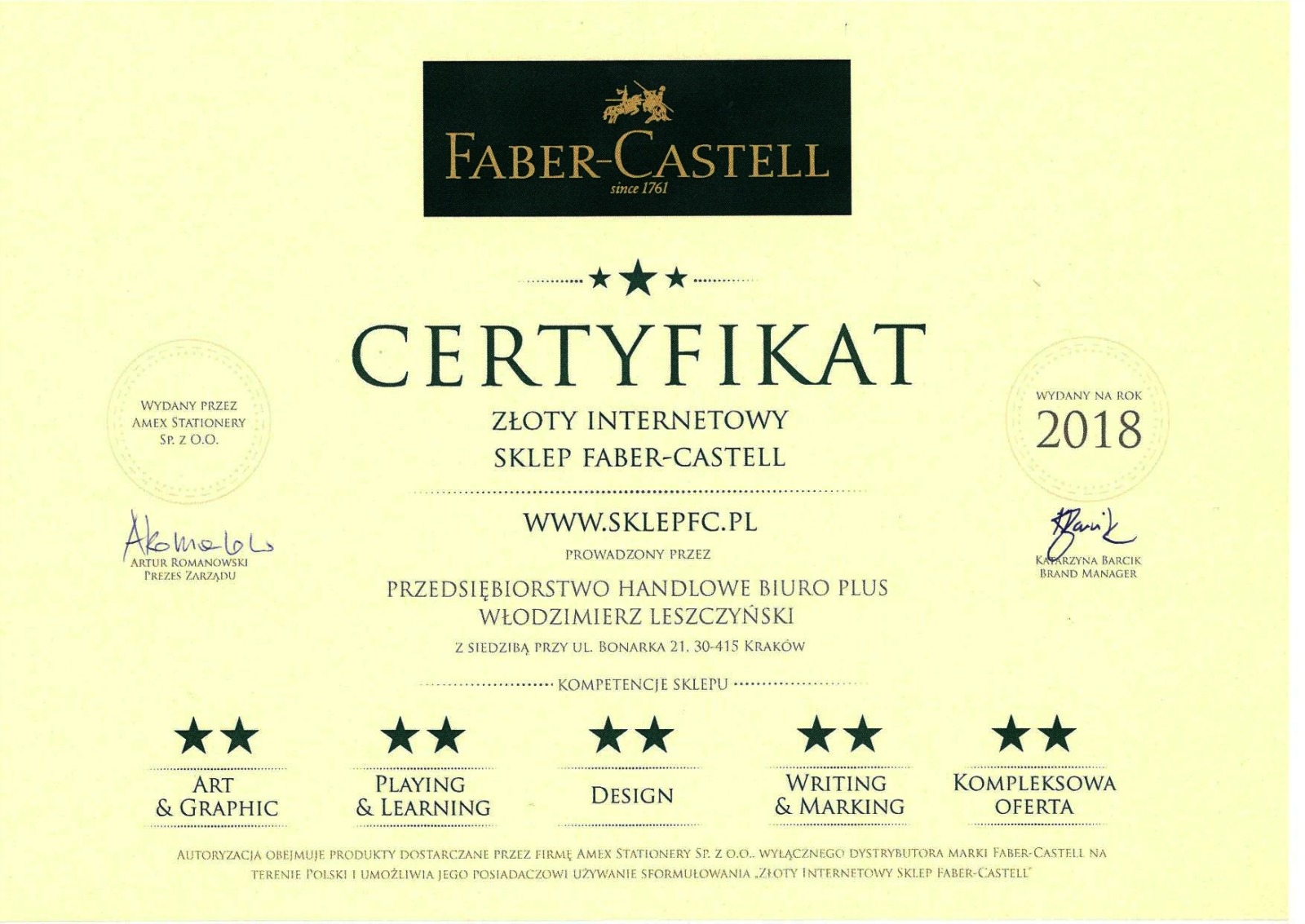 certyfikat 2018